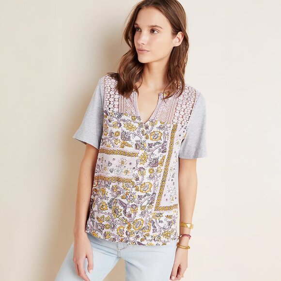 Anthropologie Tiny Samra Lace Top in Purple Motif - sz XS Petite - Picture 2 of 4